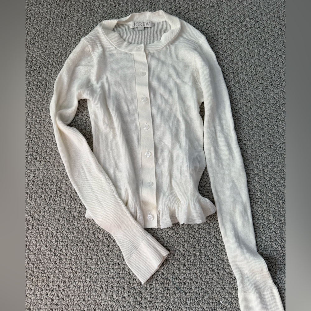 Jcrew White Button-Front Ribbed Knit Cardigan